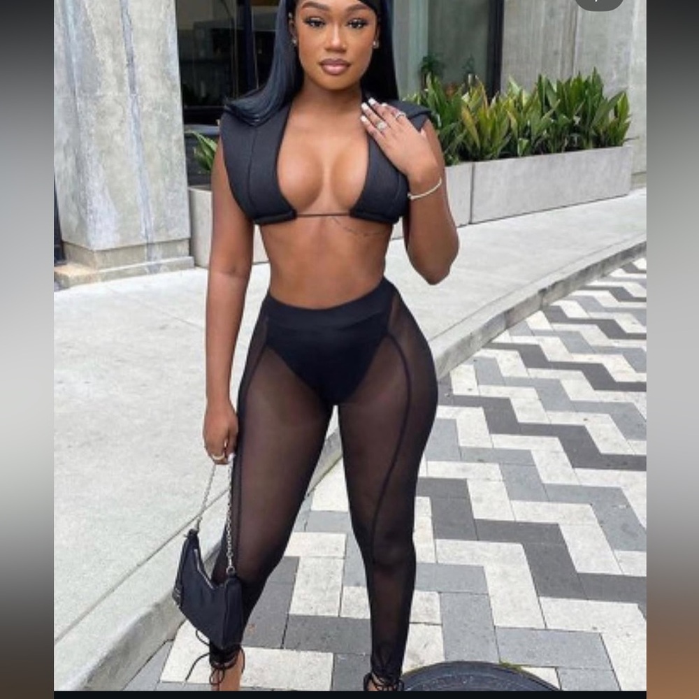 Sheer Black High-Waist Mesh Leggings Set